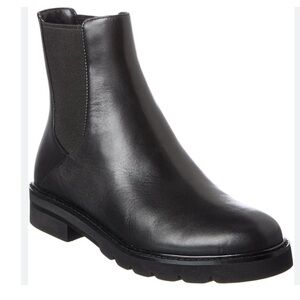 Stuart Weitzman Black Leather Chelsea Lug-Ankle Boot